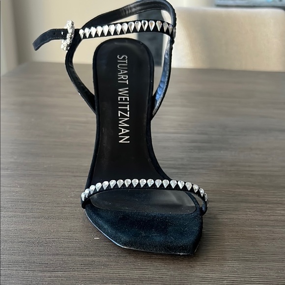 Stuart Weitzman Black Gem Cut 100 embellished suede sandals, like new. - Picture 9 of 10